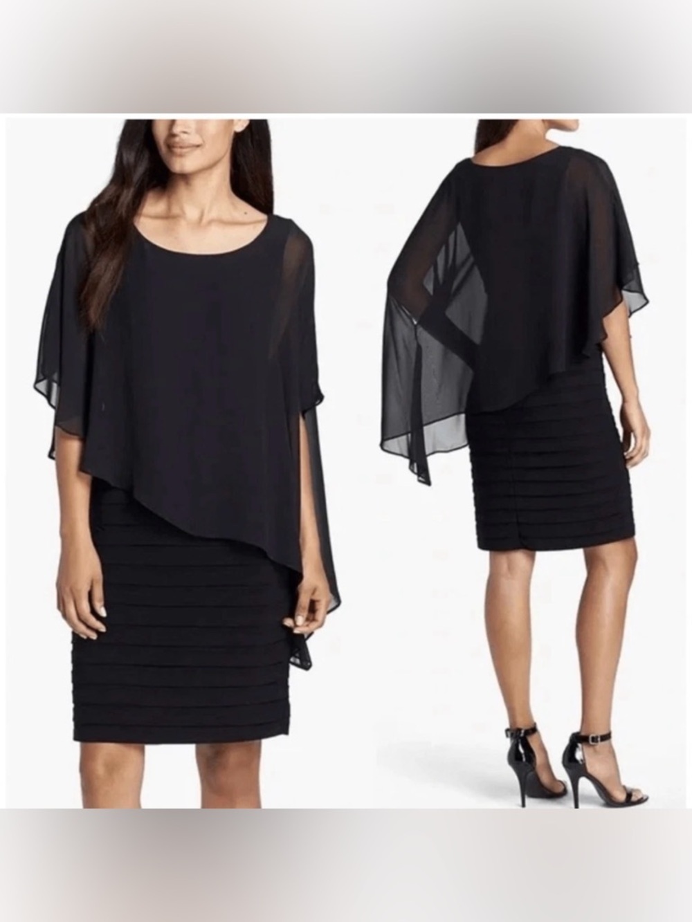 Adrianna Papell Chiffon Overlay Shutter Pleat Sheath Dress 4